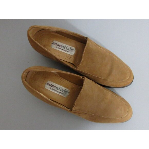 Etienne Aigner Loafer Shoes 8M Tan Brown Suede Uppers Zest Almond Toe 2" Heels - Picture 1 of 10